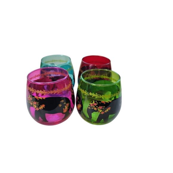 Boho Elephant Stemless Wine Glasses - Tropical Colors - Set of 4 - Picture 2 of 12
